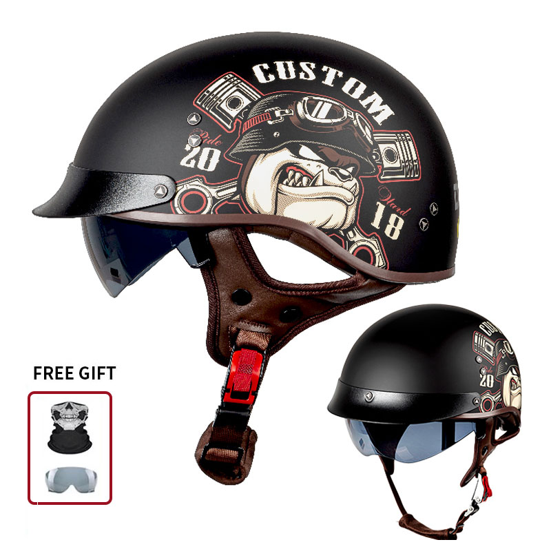 Vintage Open Face Retro Helmet - Casque de moto vintage semi-ouvert avec