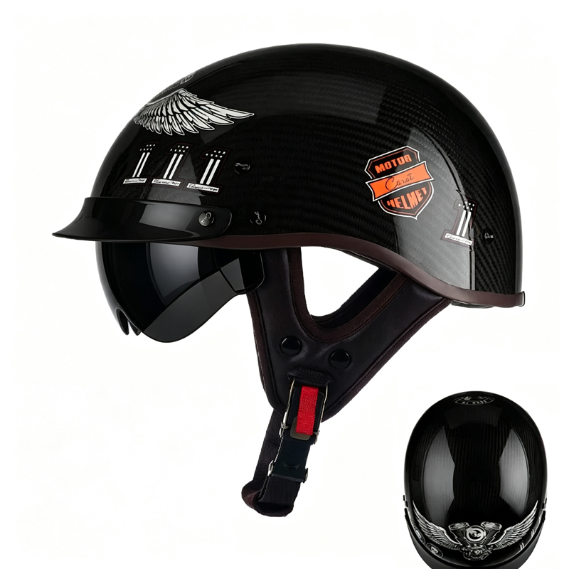 Demi-casque de moto en fibre d - Carbon Fiber Lightweight Motorcycle Helmet avis et prix