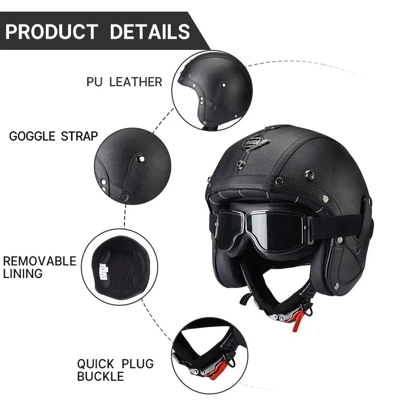 Casque de moto rétro KAESE Cla - Vintage Open Face Retro Helmet avis et prix